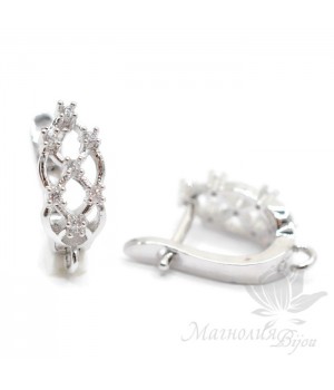 ШВЕНЗЫ "Кружево" с фианитами, цвет платина