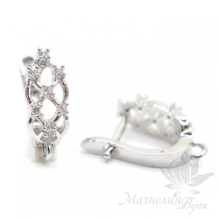 ШВЕНЗЫ "Кружево" с фианитами, цвет платина