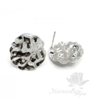 Пуссеты "Мятый металл 19мм", цвет платина