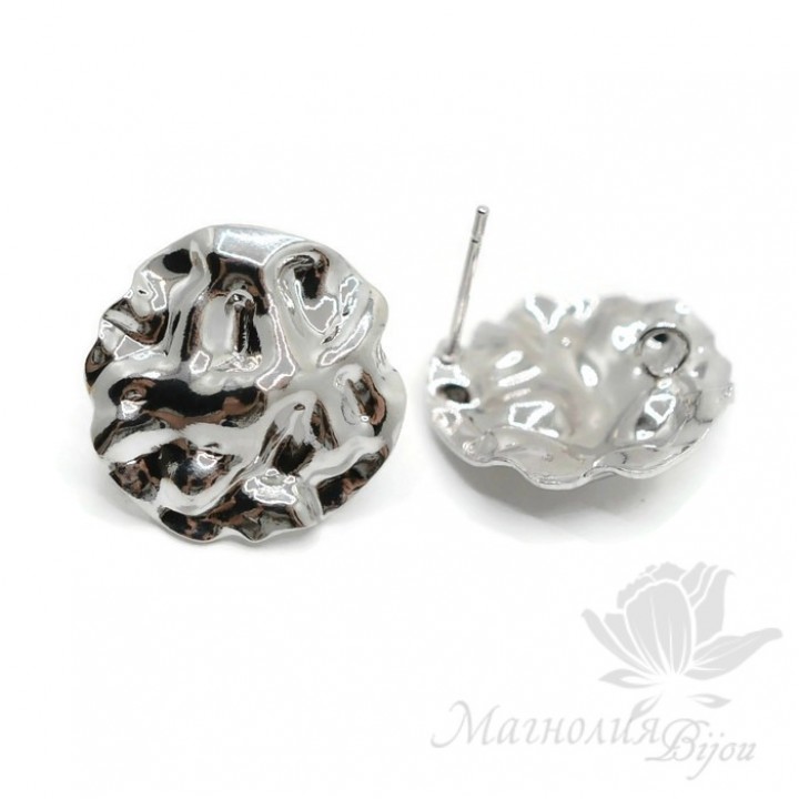 Пуссеты "Мятый металл 19мм", цвет платина