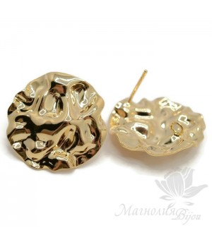 Пуссеты "Мятый металл 23мм, позолота 18 карат