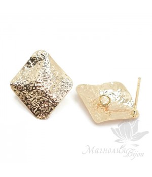 Швензы-гвоздики "Ромб зернистый", позолота 18 карат