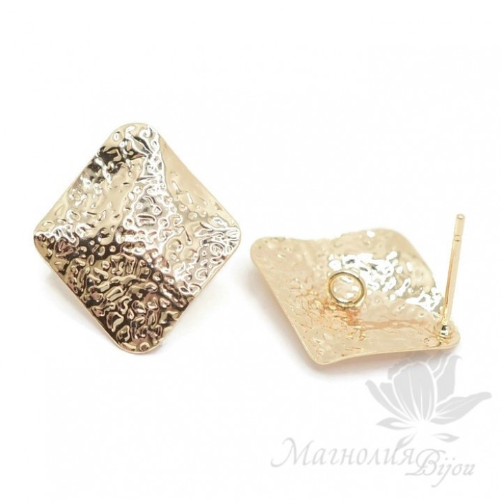 Швензы-гвоздики "Ромб зернистый", позолота 18 карат