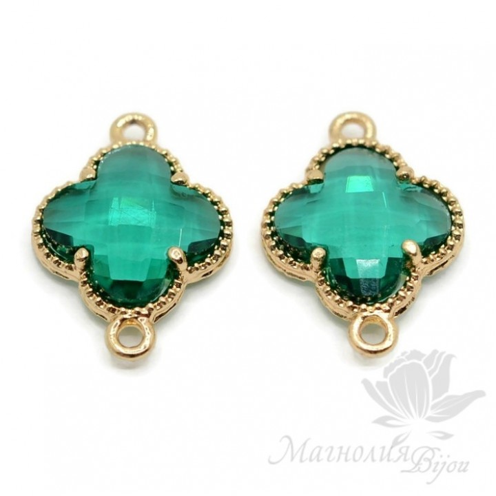 КОННЕКТОР "Клевер изумруд", позолота