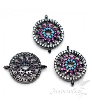 КОННЕКТОР "Солнце" с цветными фианитами, чернение