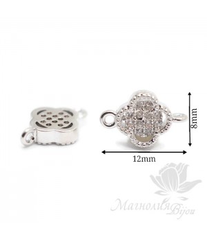 Коннектор "Ван Клифф мини" с фианитами 8 : 12мм, цвет платина