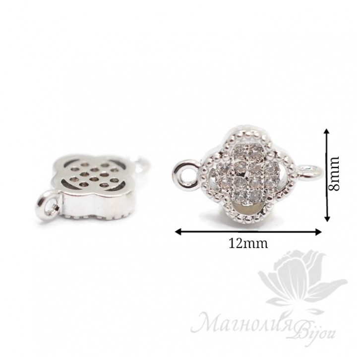 Коннектор "Ван Клифф мини" с фианитами 8 : 12мм, цвет платина