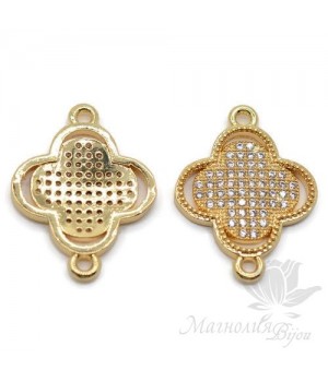 Коннектор "Ван Клиф макси" с фианитами 25 : 18мм, цвет золото