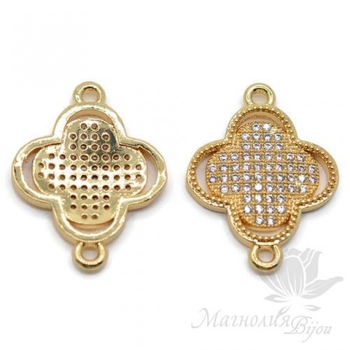 Коннектор "Ван Клиф макси" с фианитами 25 : 18мм, цвет золото