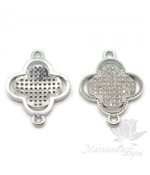 Коннектор "Ван Клиф макси" с фианитами 25 : 18мм, цвет платина