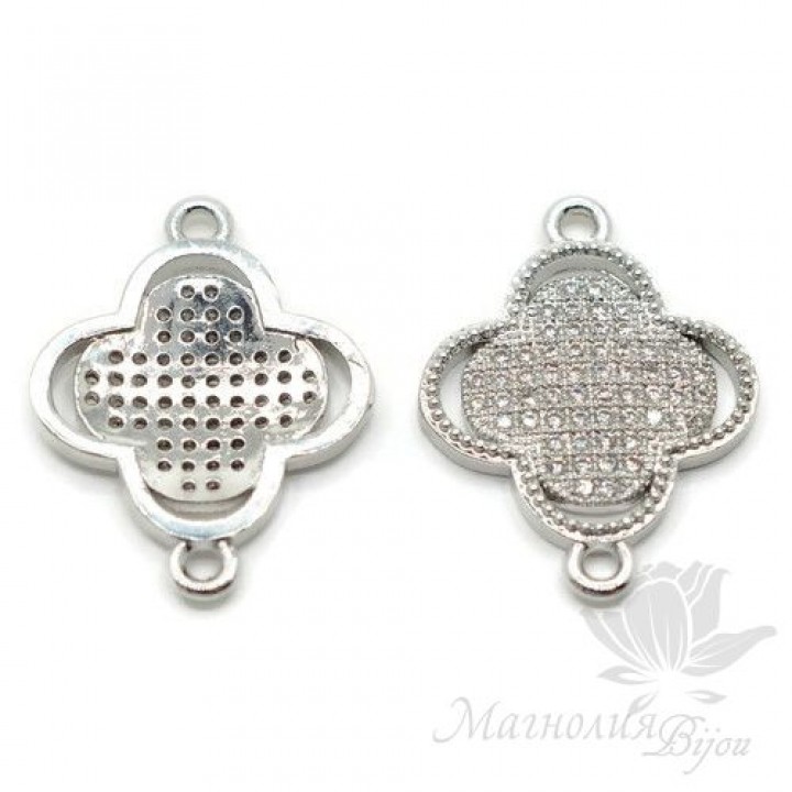 Коннектор "Ван Клиф макси" с фианитами 25 : 18мм, цвет платина