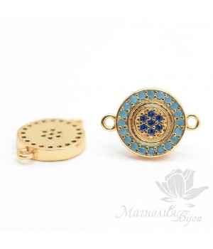 КОННЕКТОР "Мини" с голубыми фианитами, цвет золото(conector con circonia cúbica azul)