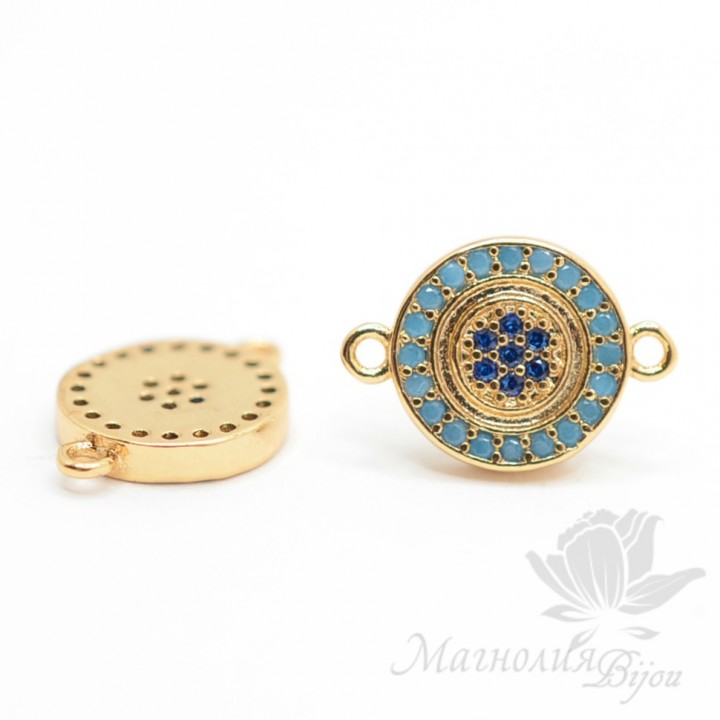КОННЕКТОР "Мини" с голубыми фианитами, цвет золото(conector con circonia cúbica azul)