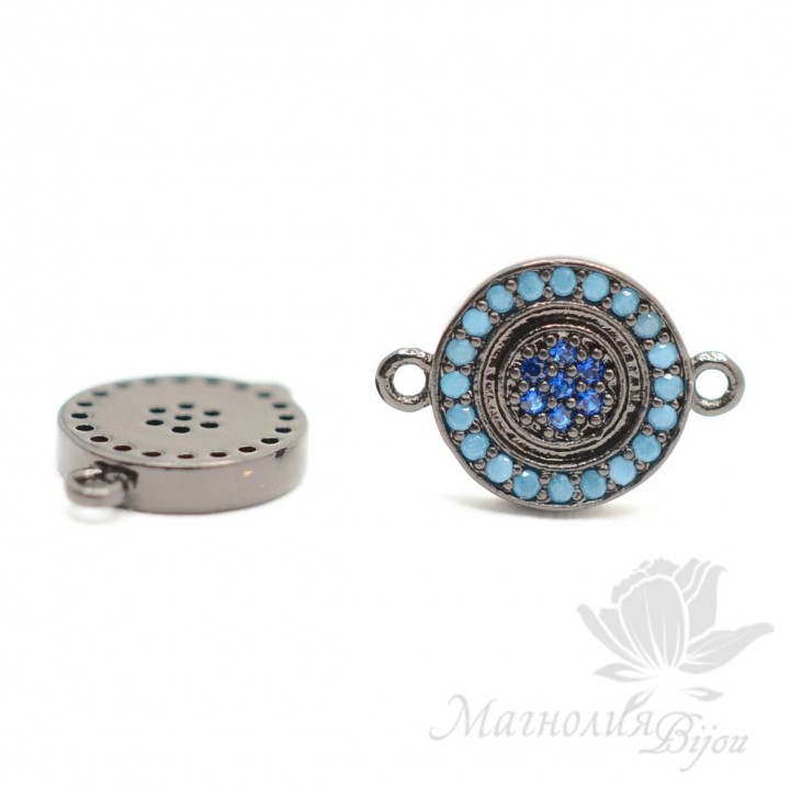 КОННЕКТОР "Мини" с голубыми фианитами, цвет чёрный(conector con circonia cúbica azul)