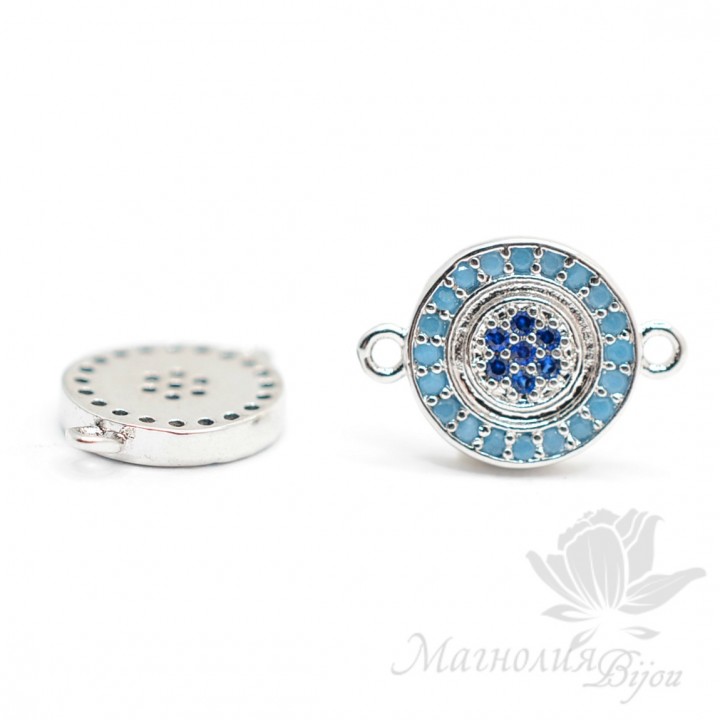 КОННЕКТОР "Мини" с голубыми фианитами, цвет платина(conector con circonia cúbica azul)
