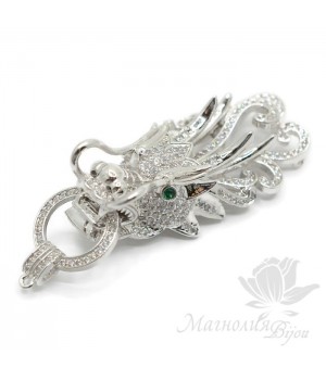 КОННЕКТОР "Китайский дракон" инкрустация фианитами, цвет платина