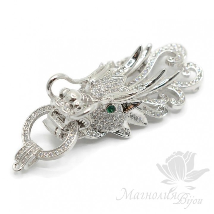 КОННЕКТОР "Китайский дракон" инкрустация фианитами, цвет платина