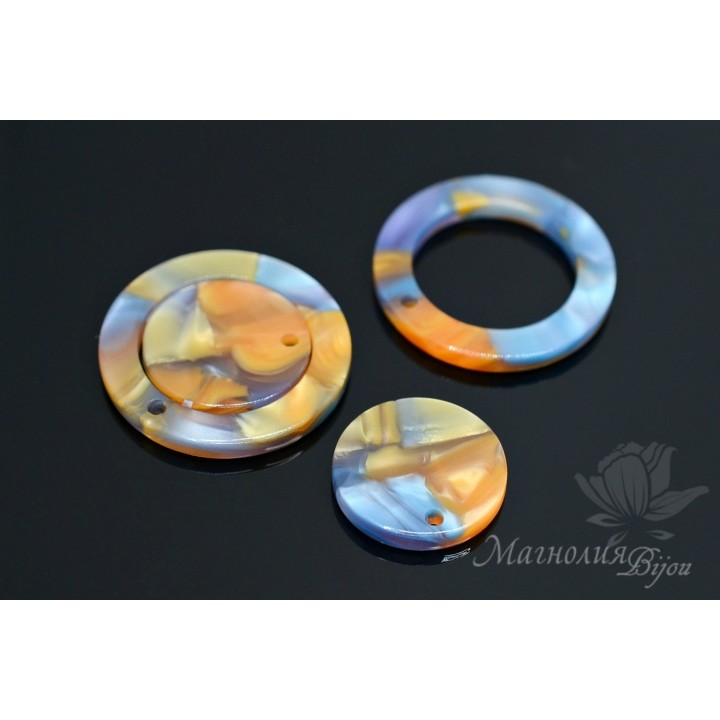 Комплект подвесок "Кольцо и диск, оранжевые", ацетат целлюлозы(пластик)
