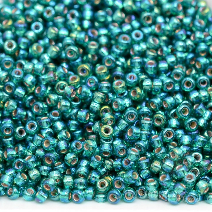 Бисер круглый 1017 11/0 Silver Lined AB Emerald, 5 грамм