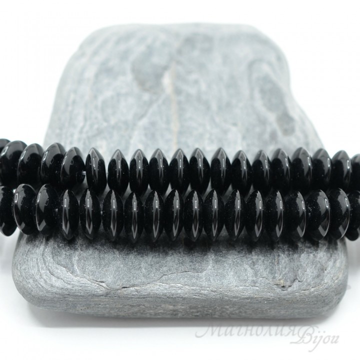 Чёрный агат рондель 10 : 4мм, 5 штук