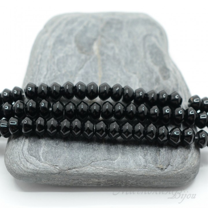 Чёрный агат рондель 6 : 4мм, 20 штук