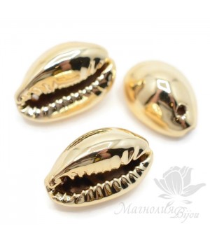 Ракушка Каури натуральная 14~16 : 8~9мм, позолоченная 