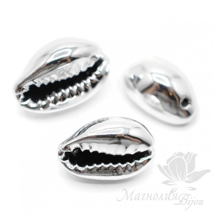 Conchas de Cowrie(Cowry) natural 14~16 : 8~9mm, plateado