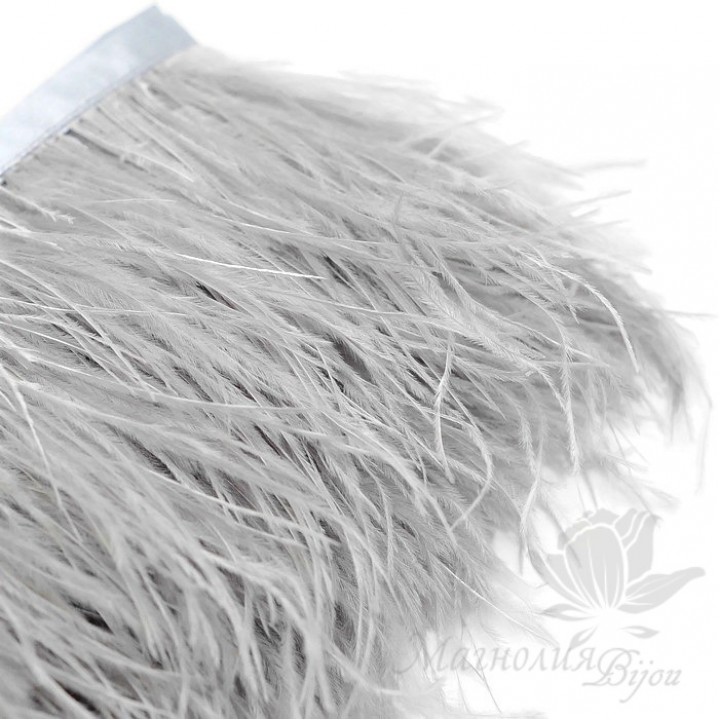 Перья страуса на ленте  Grey, 10см