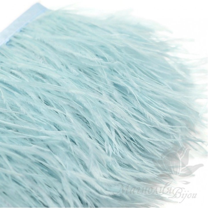 Перья страуса на ленте  Light Blue, 10см