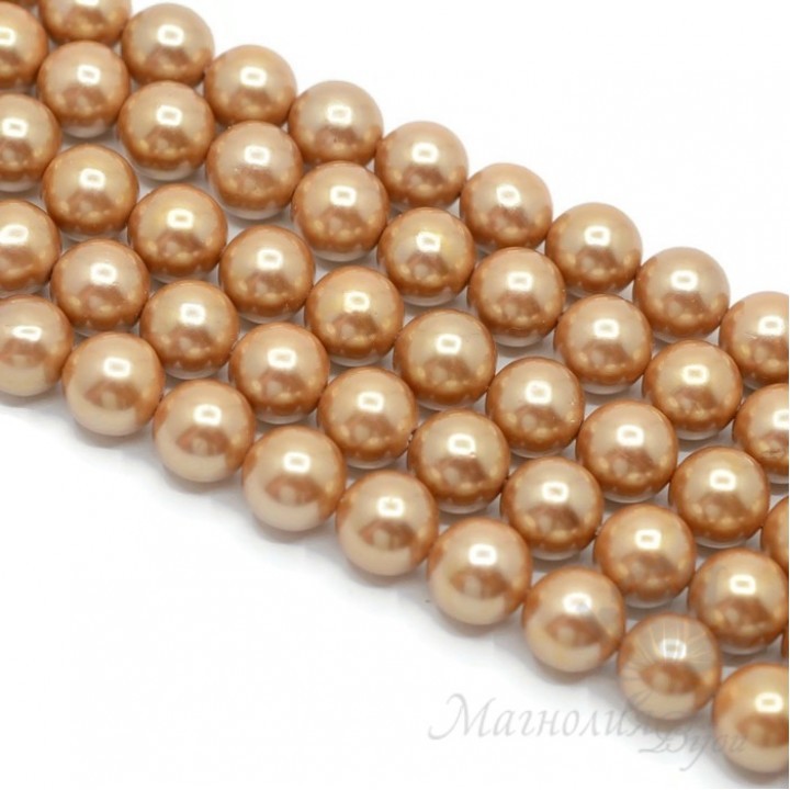 Жемчуг Майорка, темно-золотистый 10мм, полная нить(40 бусин)