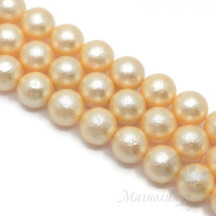 Жемчуг Майорка золотистый фактурный 14мм, полная нить(28 бусин)