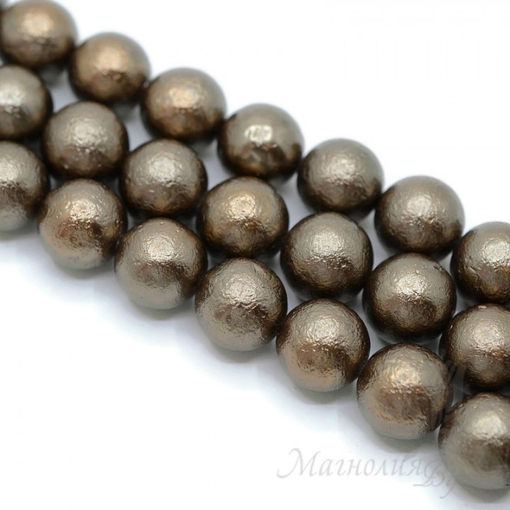 Жемчуг Майорка кофейный фактурный 14мм, полная нить(28 бусин)