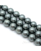 Tira de 28 cuentas de perla de concha con textura 14mm, color gris oscuro