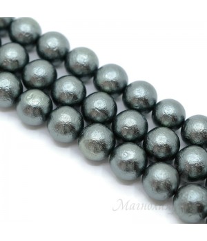 Жемчуг Майорка темно-серый фактурный 14мм, полная нить(28 бусин)
