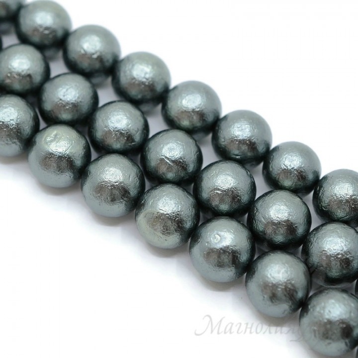 Tira de 28 cuentas de perla de concha con textura 14mm, color gris oscuro