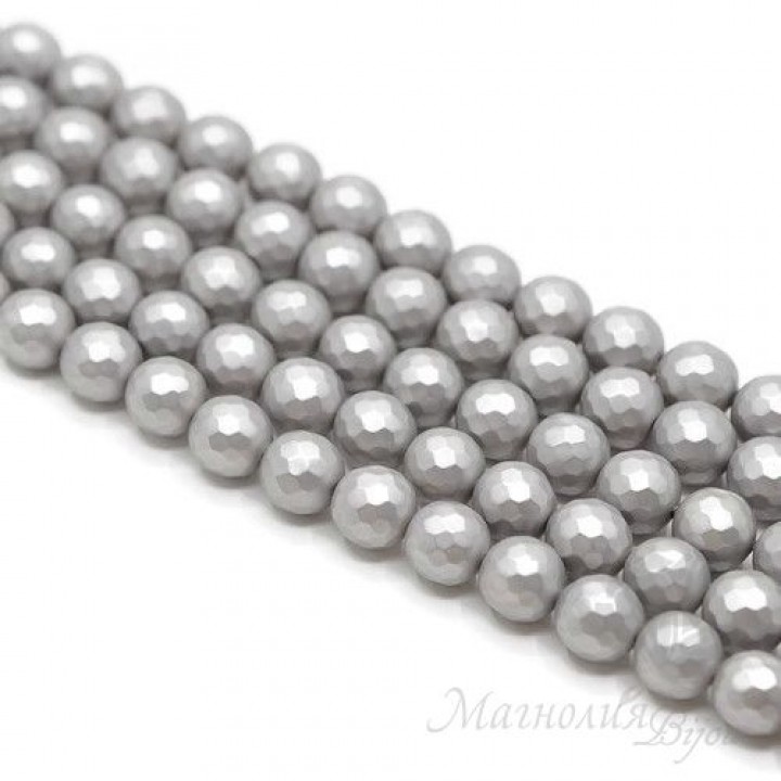 ЖЕМЧУГ Майорка, граненый 8мм, цвет "light grey", полная нить(50 бусин)