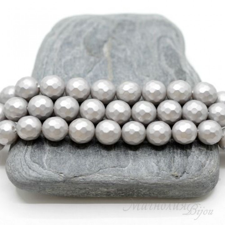 ЖЕМЧУГ Майорка, граненый 8мм, цвет "light grey", 10 штук
