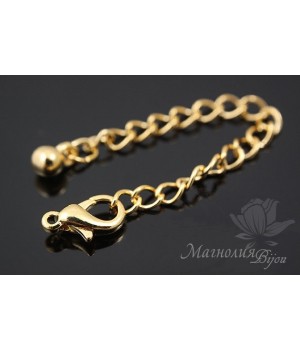 Карабинчик с удлинительной цепочкой, позолота 14 карат