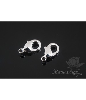 Замочек-лобстер 9.5мм, родиевое покрытие