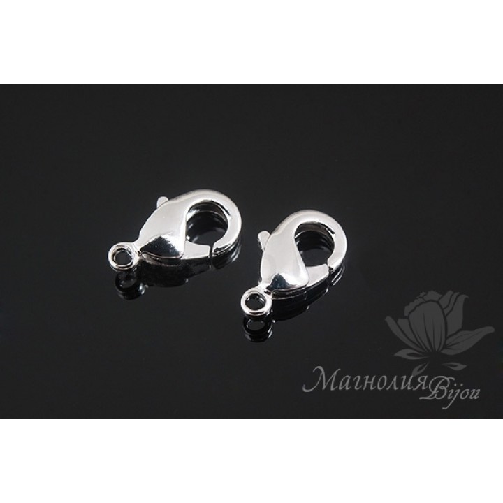 Замочек-лобстер 9.5мм, родиевое покрытие