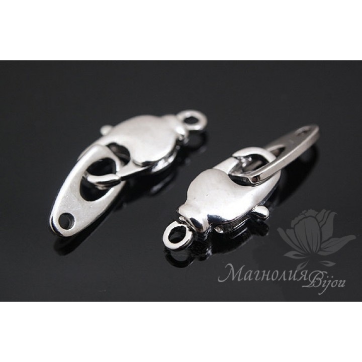 Карабин с петелькой 14мм, родиевое покрытие