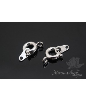 Замочек-колечко базовый 6мм с петелькой, родиевое покрытие