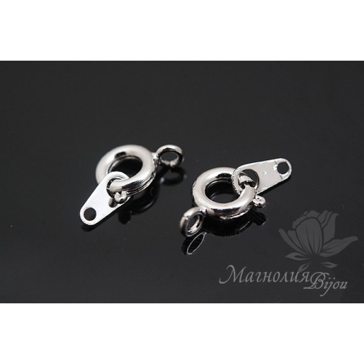 Замочек-колечко базовый 6мм с петелькой, родиевое покрытие