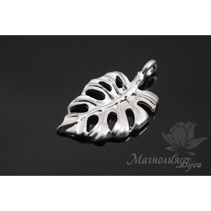 Подвеска "Монстера", родиевое покрытие