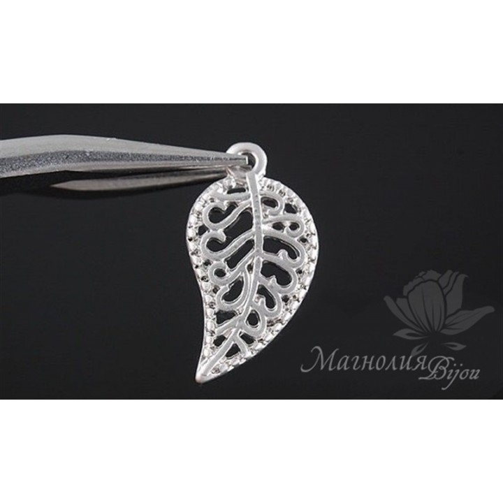 ПОДВЕСКА "Листочек" родиевое покрытие