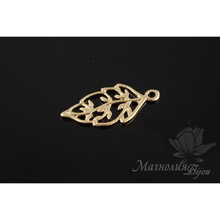 ПОДВЕСКА "Ажурный листочек", позолота 14 карат