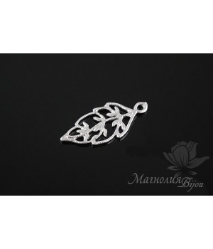 ПОДВЕСКА "Ажурный листочек", родиевое покрытие