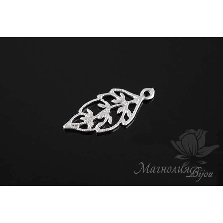 ПОДВЕСКА "Ажурный листочек", родиевое покрытие