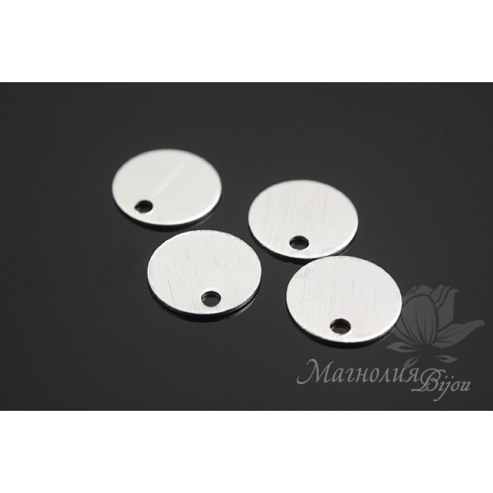 ПОДВЕСКА "Медальончик тертый, 8мм", родиевое покрытие