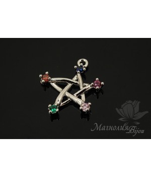 ПОДВЕСКА "Звезда ассиметричная" инкрустация фианитами, родиевое покрытие